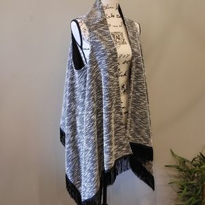 Jessica Simpson fringed draped black white vest sz Small
